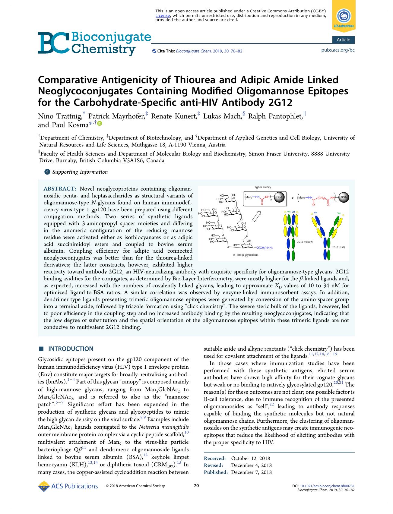 Comparative Antigenicity of Thiourea and Adipic Amide Linked Neoglycoconjugates Containing Modified Oligomannose Epitopes for the Carbohydrate-Specific anti-HIV Antibody 2G12 by unknow