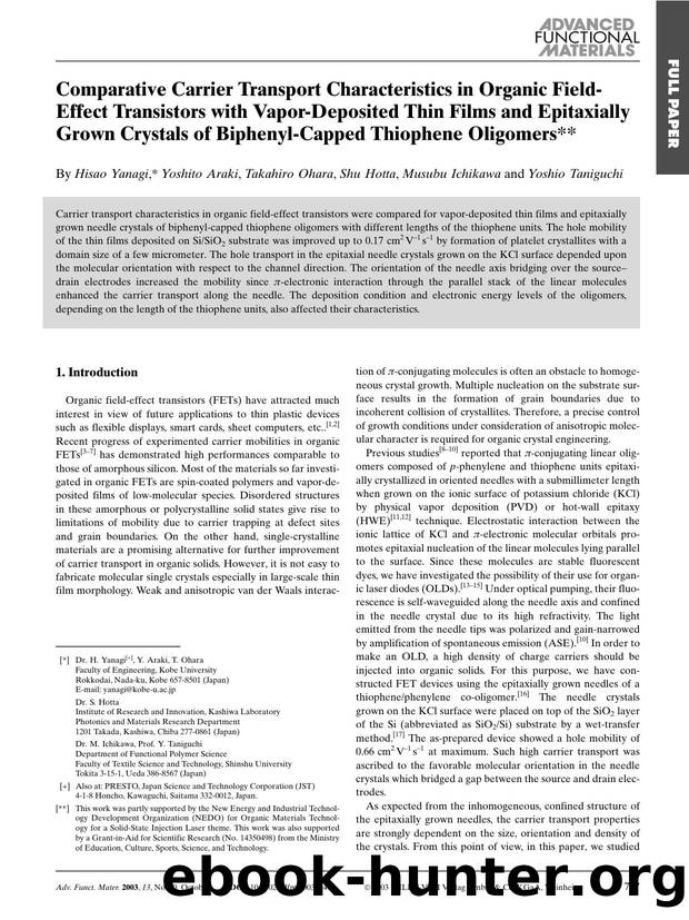 Comparative Carrier Transport Characteristics in Organic Field-Effect Transistors with Vapor-Deposited Thin Films and Epitaxially Grown Crystals of Biphenyl-Capped Thiophene Oligomers by Unknown