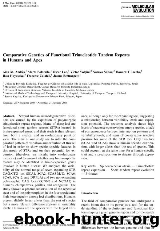 Comparative Genetics of Functional Trinucleotide Tandem Repeats in Humans and Apes by Andres A.M. et al