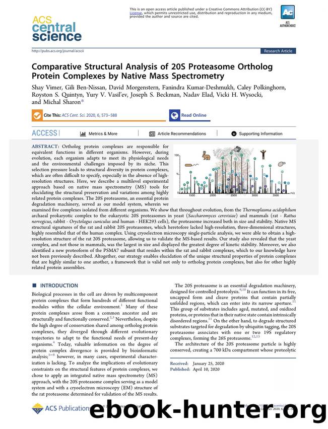 Comparative Structural Analysis of 20S Proteasome Ortholog Protein Complexes by Native Mass Spectrometry by unknow