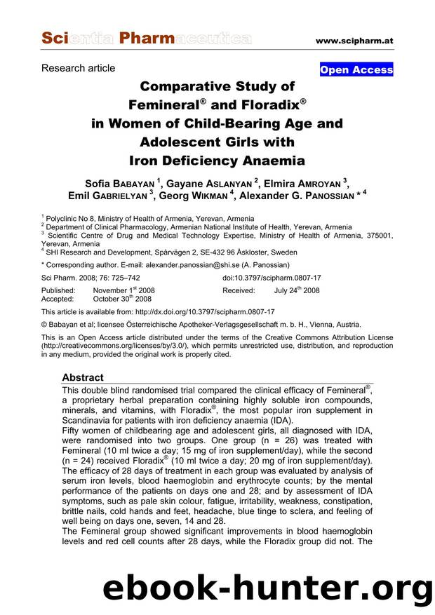 Comparative Study of FemineralÂ® and FloradixÂ® in Women of Child-Bearing Age and Adolescent Girls with Iron Deficiency Anaemia by unknow