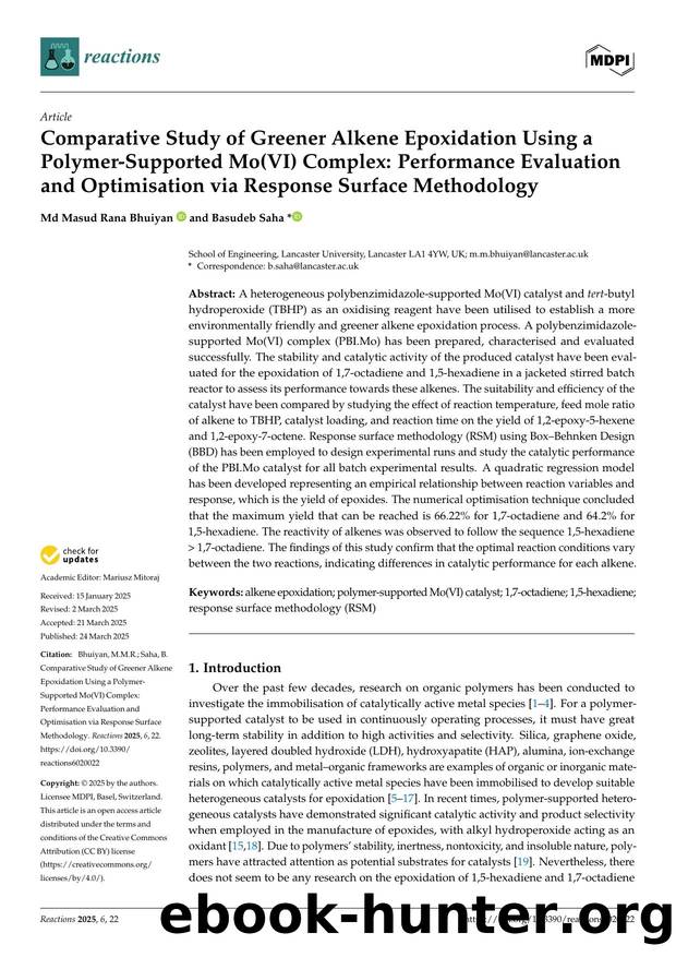Comparative Study of Greener Alkene Epoxidation Using a Polymer-Supported Mo(VI) Complex: Performance Evaluation and Optimisation via Response Surface Methodology by Md Masud Rana Bhuiyan & Basudeb Saha
