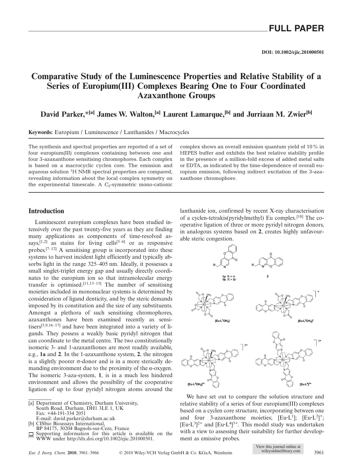 Comparative Study of the Luminescence Properties and Relative Stability of a Series of Europium(III) Complexes Bearing One to Four Coordinated Azaxanthone Groups by Unknown