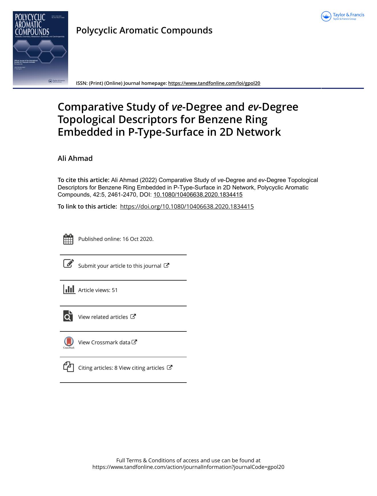 Comparative Study of ve-Degree and ev-Degree Topological Descriptors for Benzene Ring Embedded in P-Type-Surface in 2D Network by Ahmad Ali