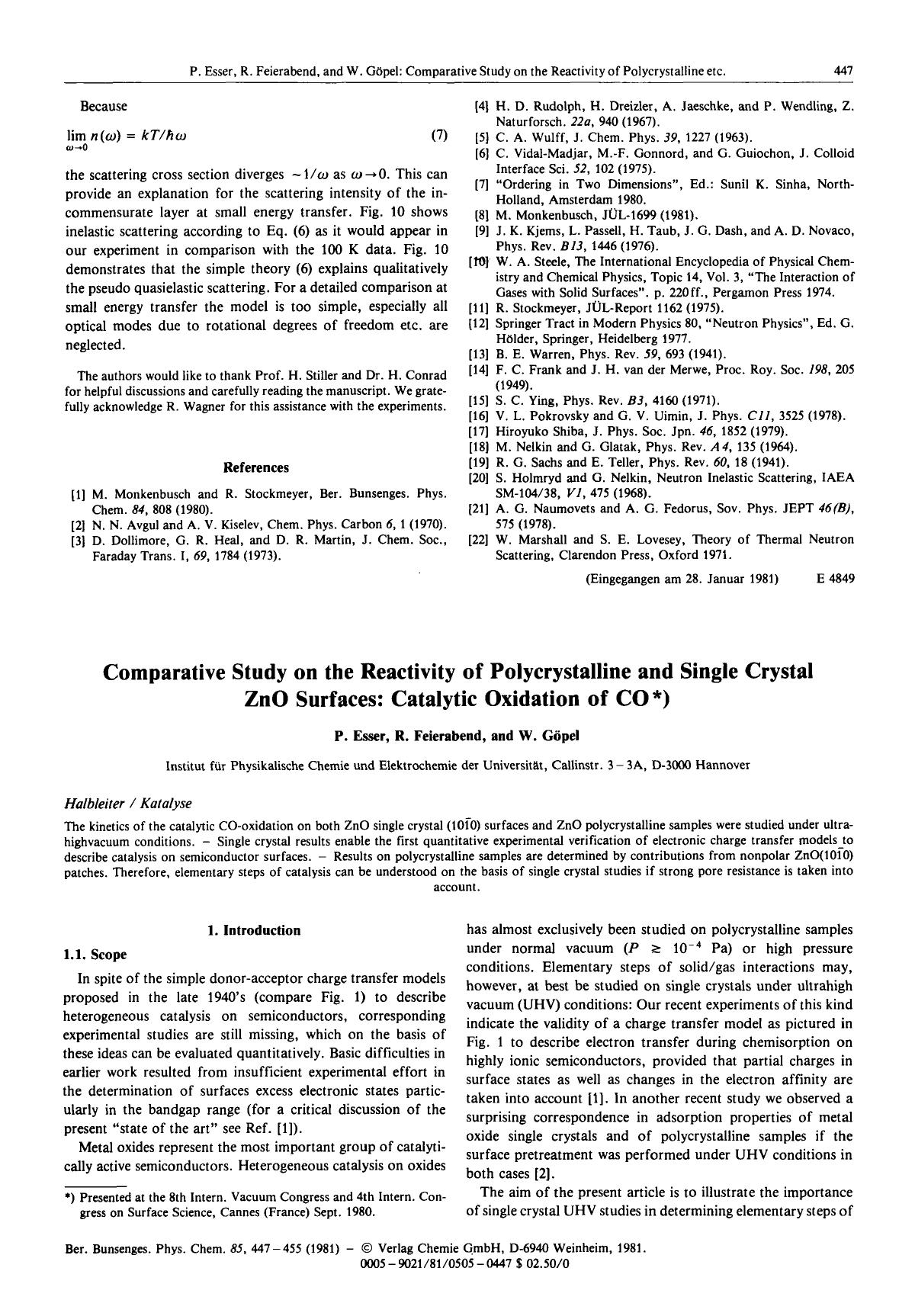 Comparative Study on the Reactivity of Polycrystalline and Single Crystal ZnO Surfaces: Catalytic Oxidation of CO by Unknown