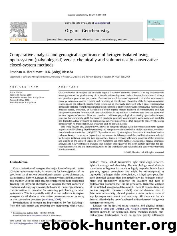 Comparative analysis and geological significance of kerogen isolated using open-system (palynological) versus chemically and volumetrically conservative closed-system methods by Rovshan A. Ibrahimov & K.K. (Adry) Bissada