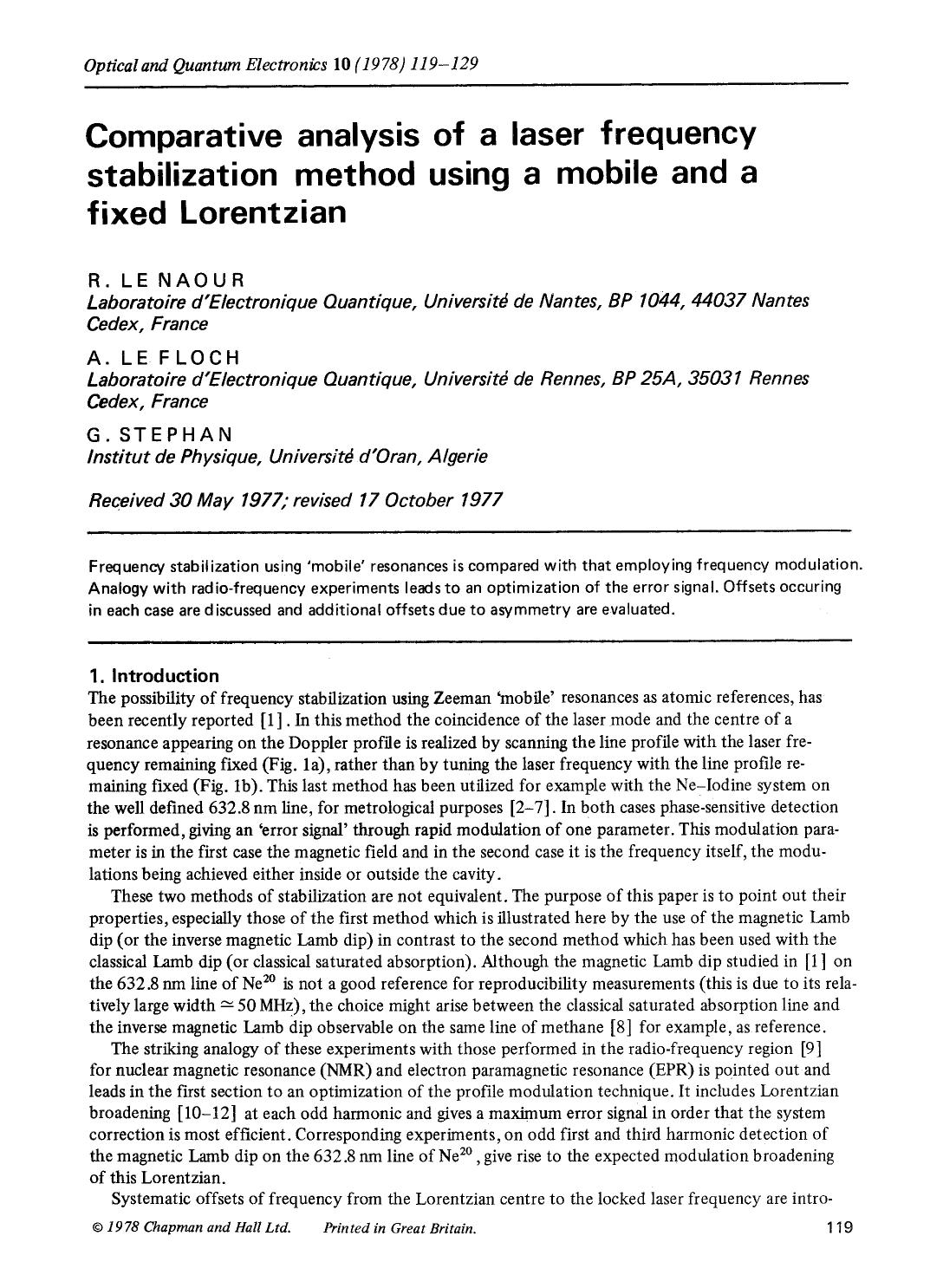 Comparative analysis of a laser frequency stabilization method using a mobile and a fixed Lorentzian by Unknown