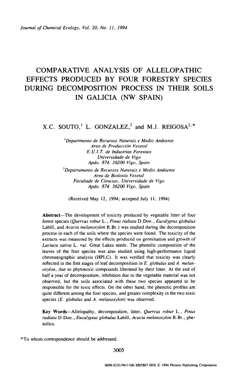 Comparative analysis of allelopathic effects produced by four forestry species during decomposition process in their soils in Galicia (NW Spain) by Unknown