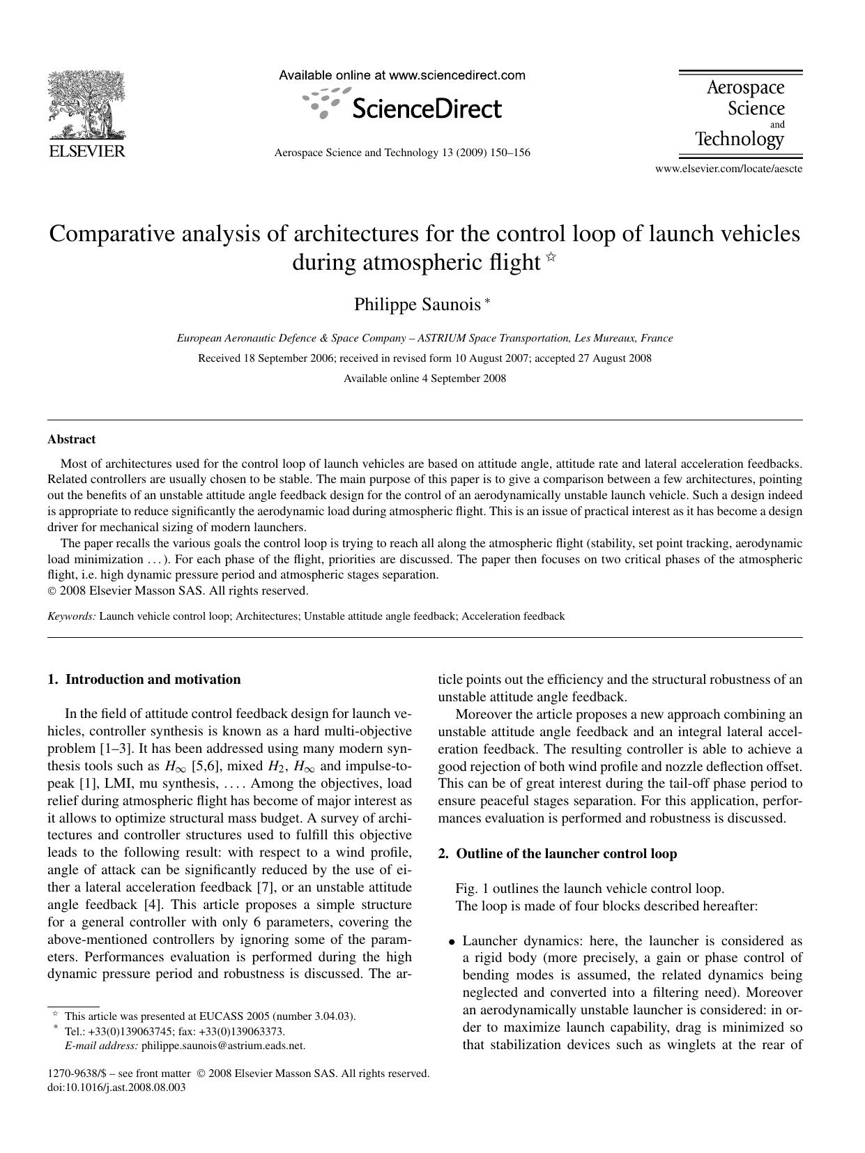 Comparative analysis of architectures for the control loop of launch vehicles during atmospheric flight by Philippe Saunois