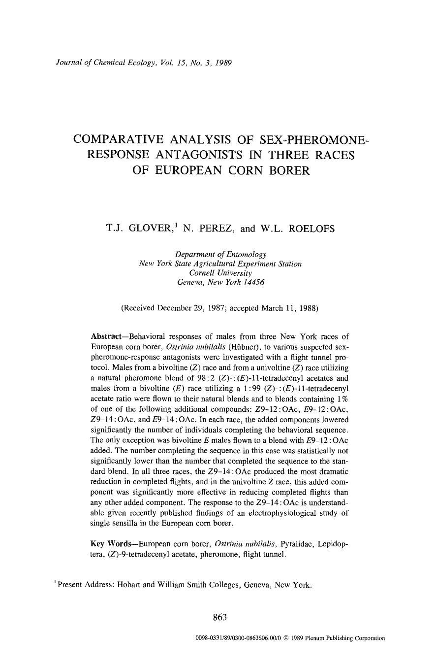 Comparative analysis of sex-pheromone-response antagonists in three races of European corn borer by Unknown