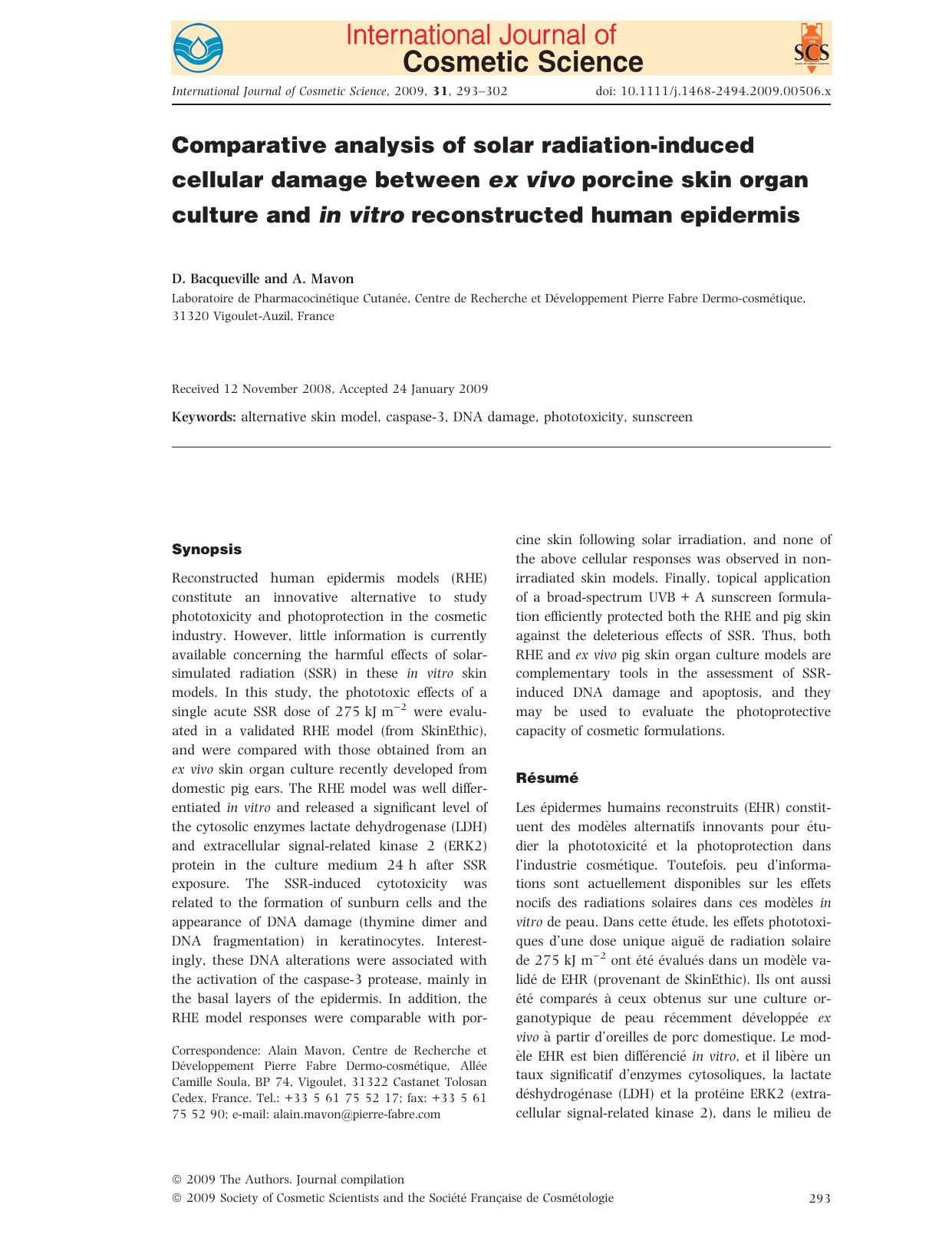 Comparative analysis of solar radiation-induced cellular damage between ex vivo porcine skin organ culture and in vitro reconstructed human epidermis by Unknown