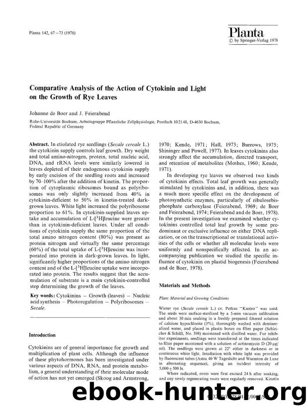 Comparative analysis of the action of cytokinin and light on the growth of rye leaves by Unknown