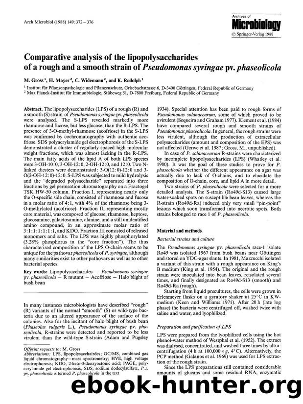 Comparative analysis of the lipopolysaccharides of a rough and a smooth strain of <Emphasis Type="Italic">Pseudomonas syringae<Emphasis> pv. <Emphasis Type="Italic">phaseolicola<Emphasis> by Unknown
