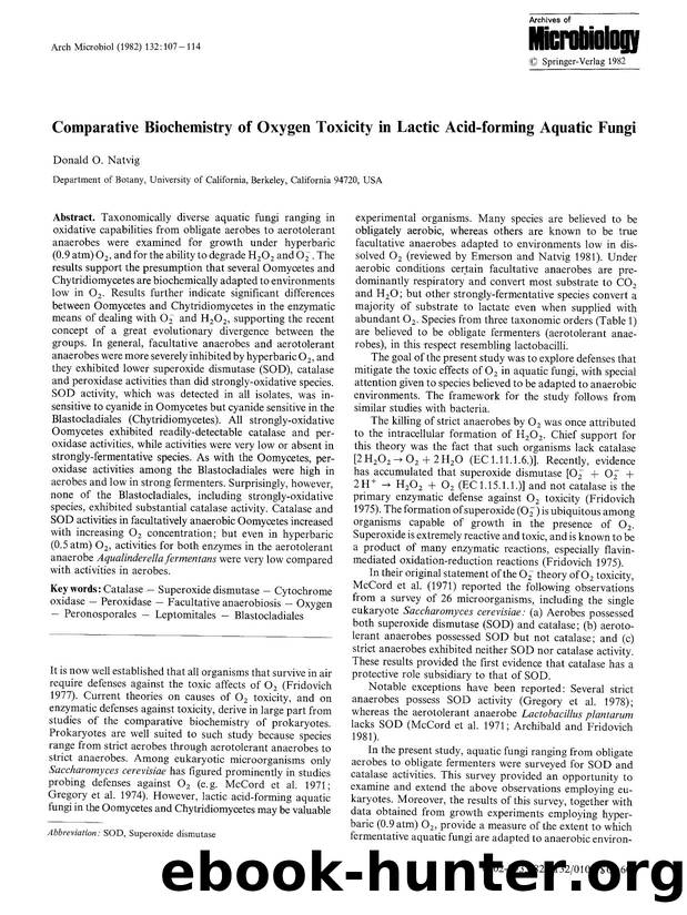 Comparative biochemistry of oxygen toxicity in lactic acid-forming aquatic fungi by Unknown