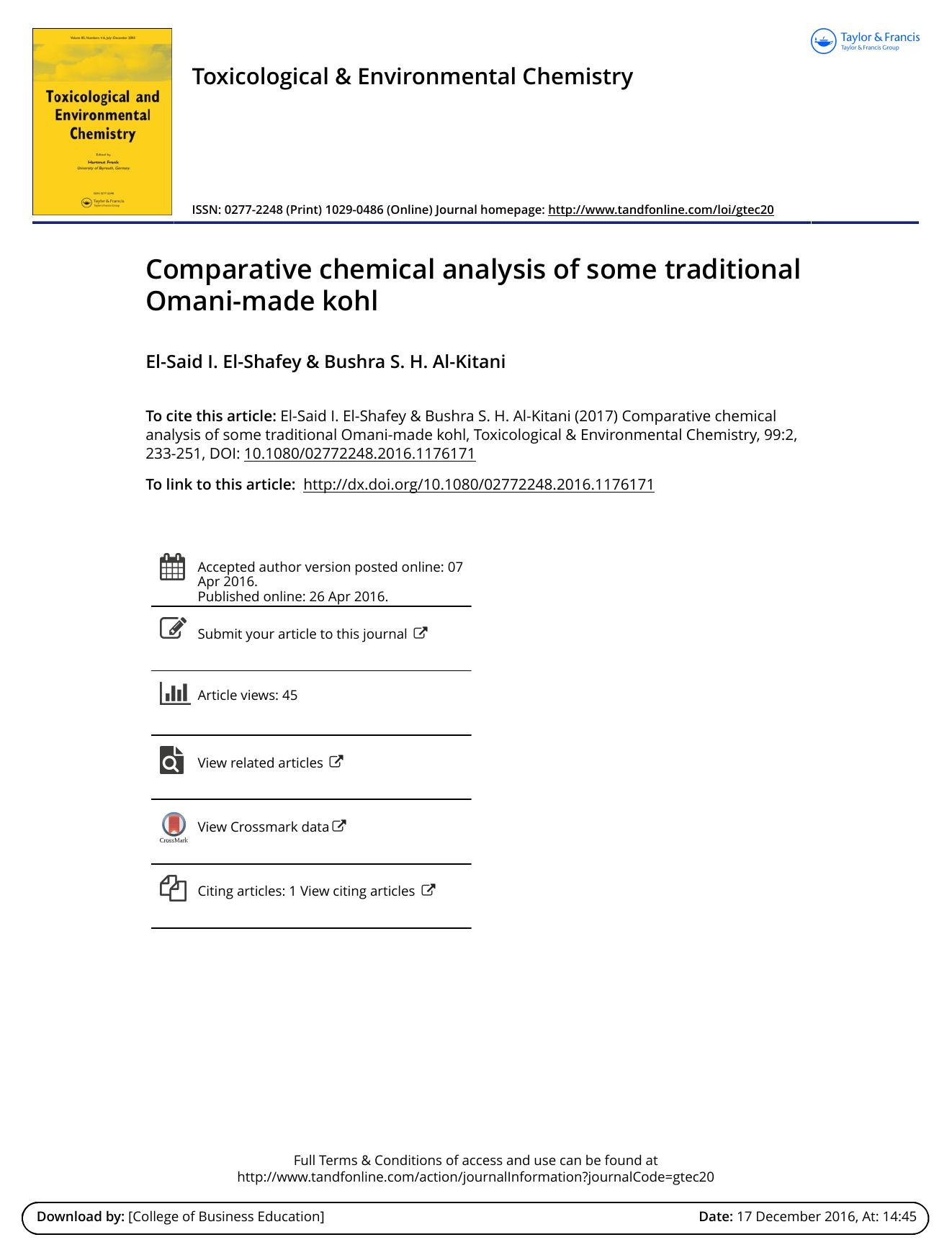 Comparative chemical analysis of some traditional Omani-made kohl by El-Said I. El-Shafey & Bushra S. H. Al-Kitani