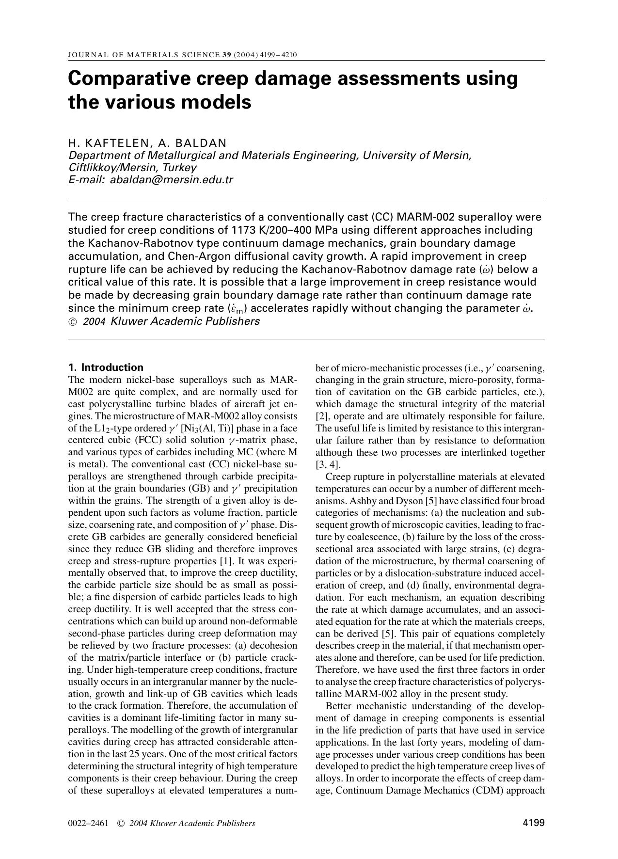 Comparative creep damage assessments using the various models by Unknown