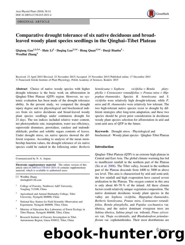 Comparative drought tolerance of six native deciduous and broad-leaved woody plant species seedlings in the QinghaiâTibet Plateau by Qiqiang Guo & Huie Li & Daqing Luo & Hong Quan & Duoji Bianba & WenHui Zhang