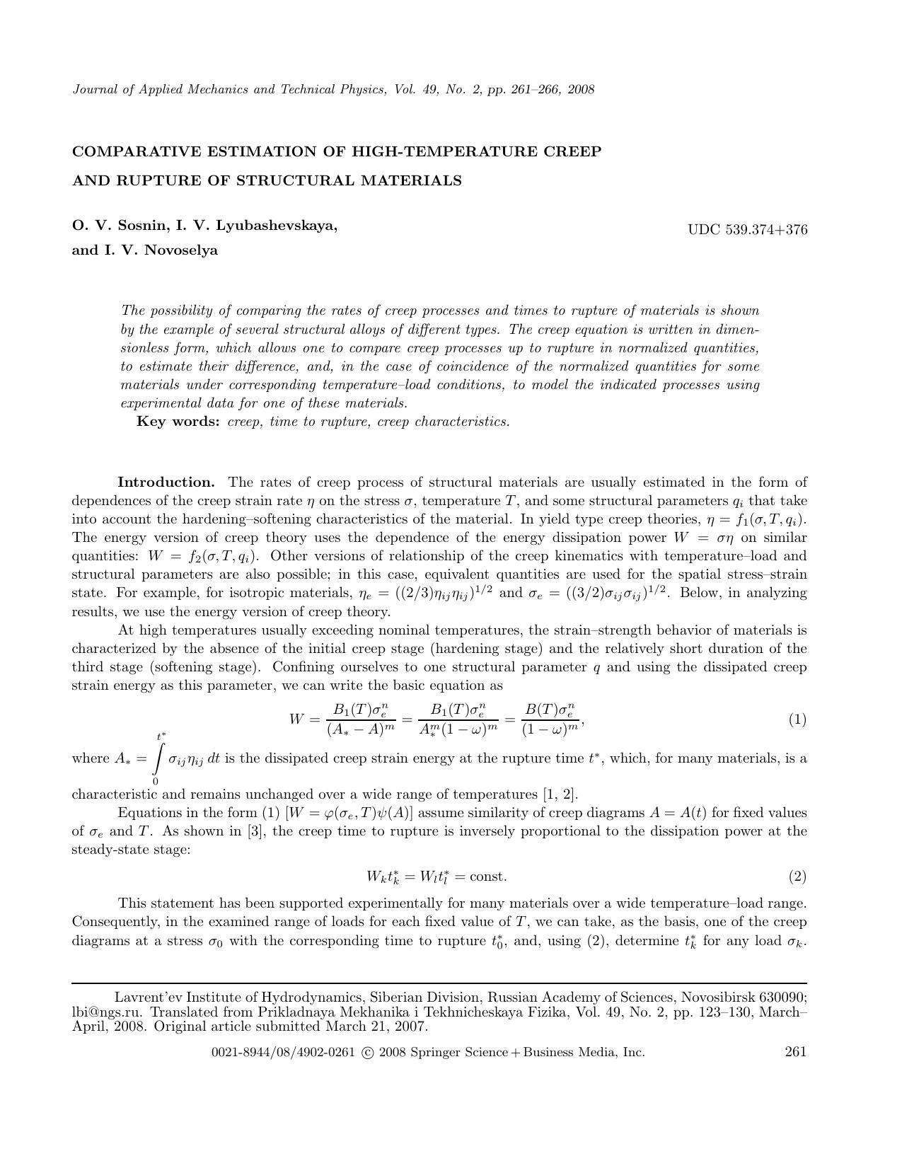 Comparative estimation of high-temperature creep and rupture of structural materials by Unknown