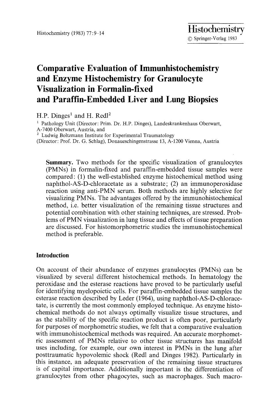 Comparative evaluation of immunhistochemistry and enzyme histochemistry for granulocyte visualization in formalin-fixed and paraffin-embedded liver and lung biopsies by Unknown