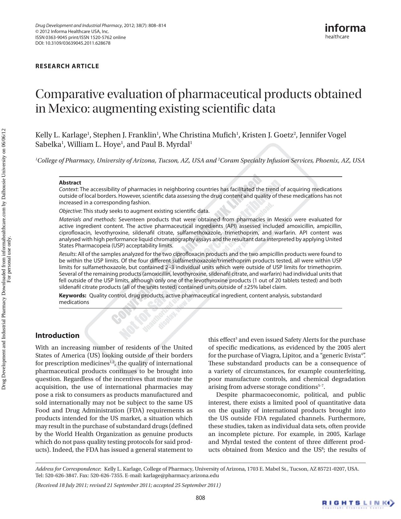 Comparative evaluation of pharmaceutical products obtained in Mexico: augmenting existing scientific data by unknow
