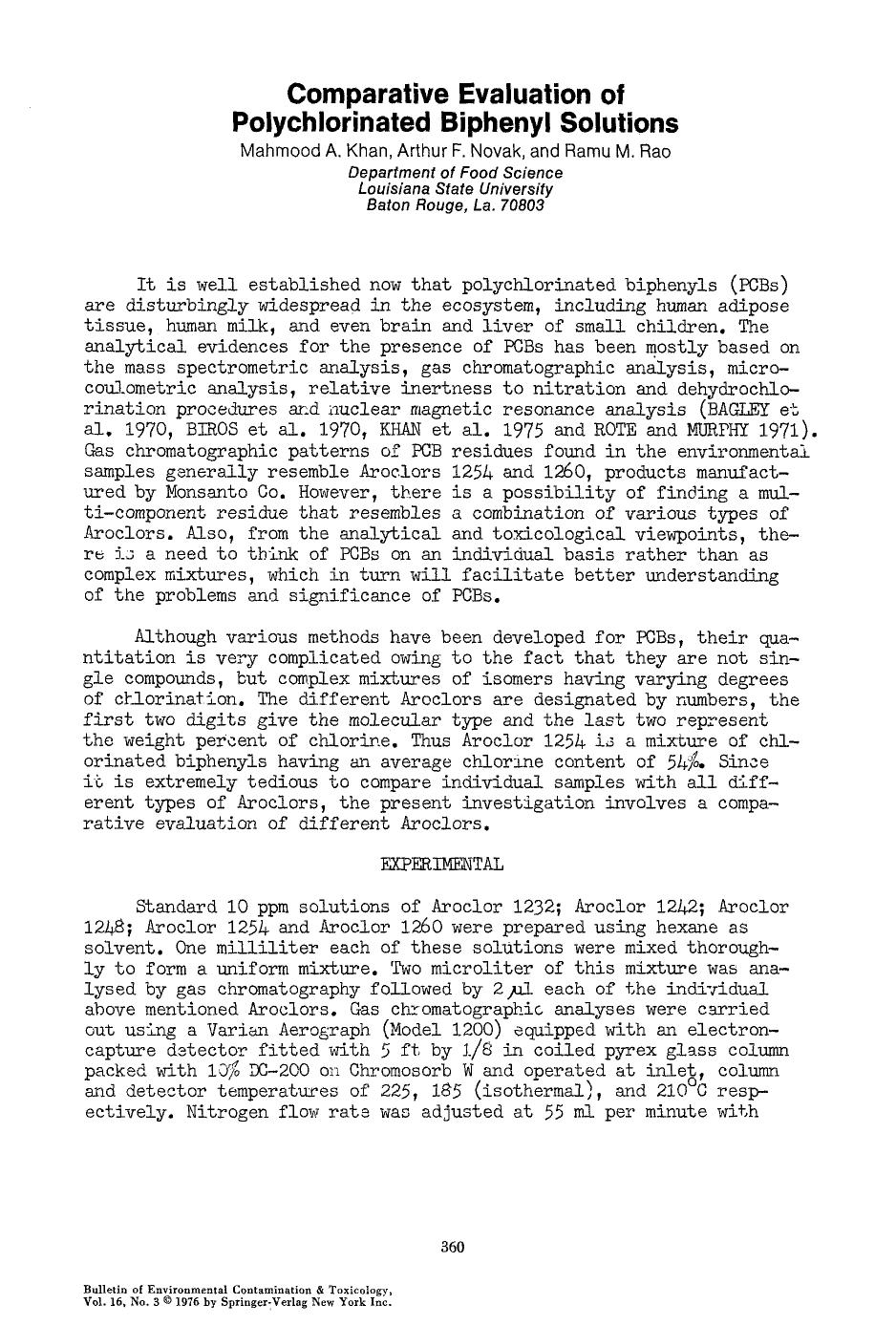 Comparative evaluation of polychlorinated biphenyl solutions by Unknown