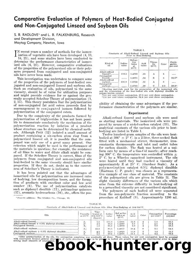 Comparative evaluation of polymers of heat-bodied conjugated and non-conjugated linseed and soybean oils by Unknown