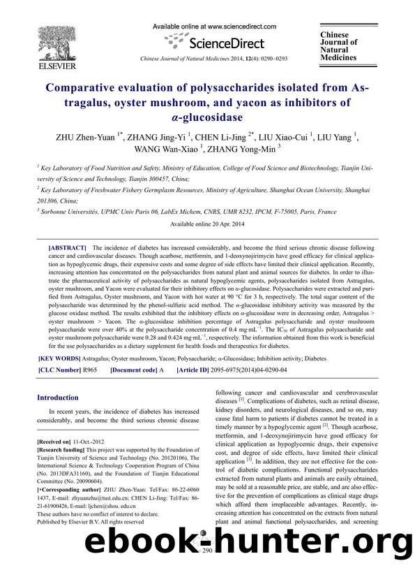 Comparative evaluation of polysaccharides isolated from Astragalus, oyster mushroom, and yacon as inhibitors of Î±-glucosidase by unknow