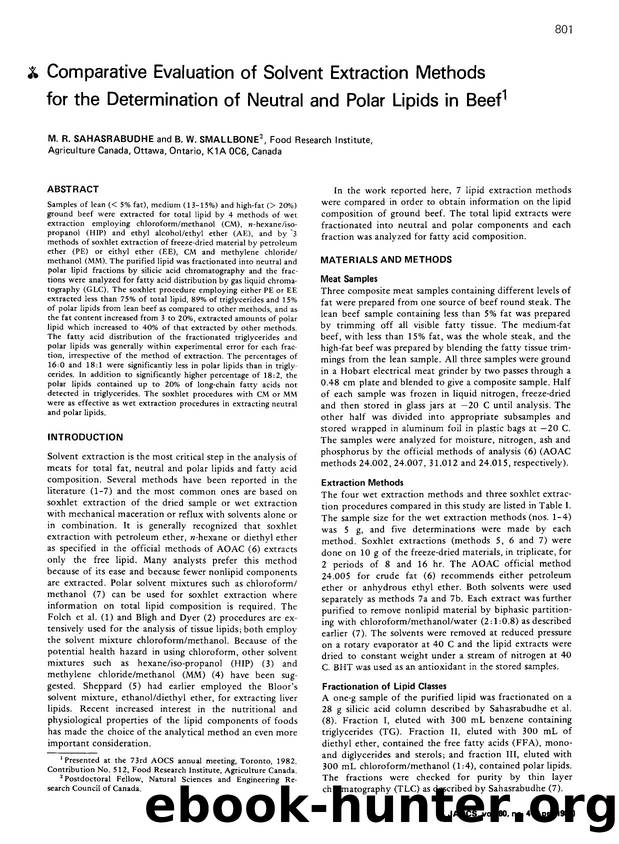 Comparative evaluation of solvent extraction methods for the determination of neutral and polar lipids in beef by Unknown