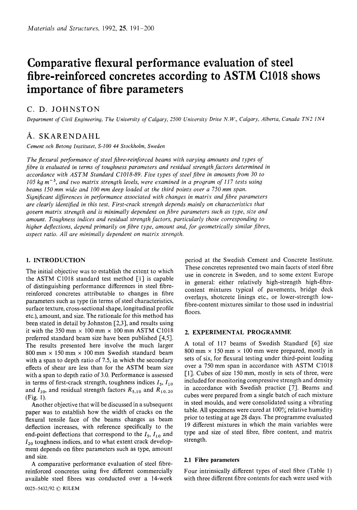 Comparative flexural performance evaluation of steel fibre-reinforced concretes acoording to ASTM C1018 shows importance of fibre parameters by Unknown