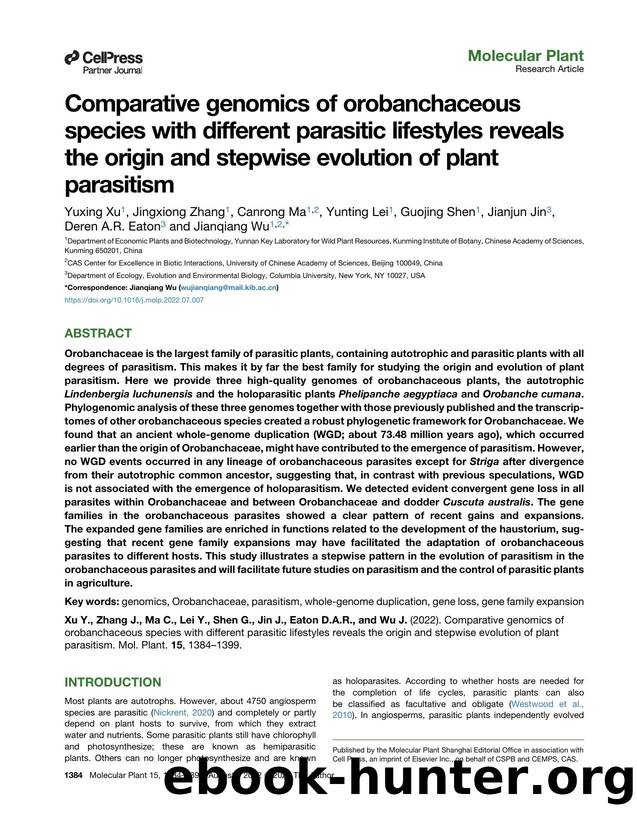 Comparative genomics of orobanchaceous species with different parasitic lifestyles reveals the origin and stepwise evolution of plant parasitism by unknow