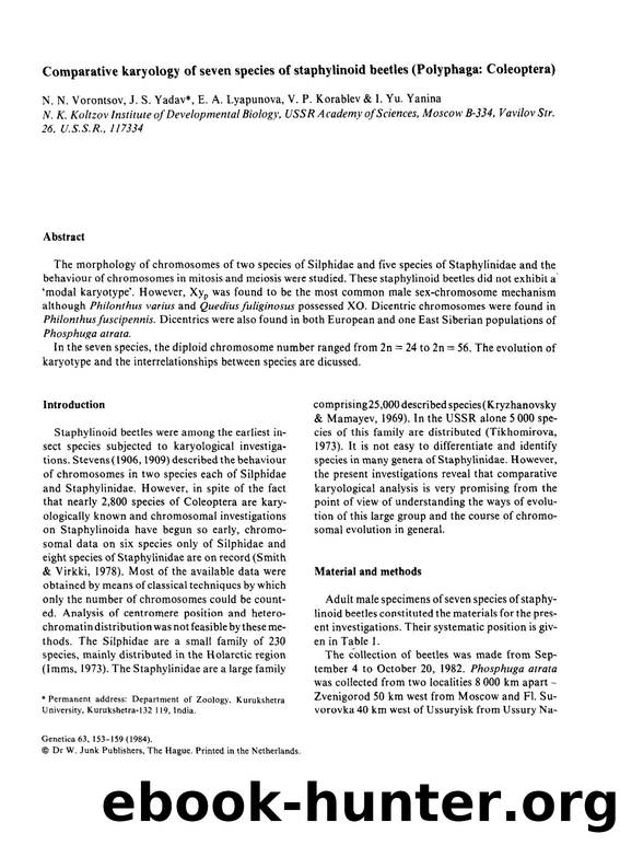 Comparative karyology of seven species of staphylinoid beetles (Polyphaga: Coleoptera) by Unknown