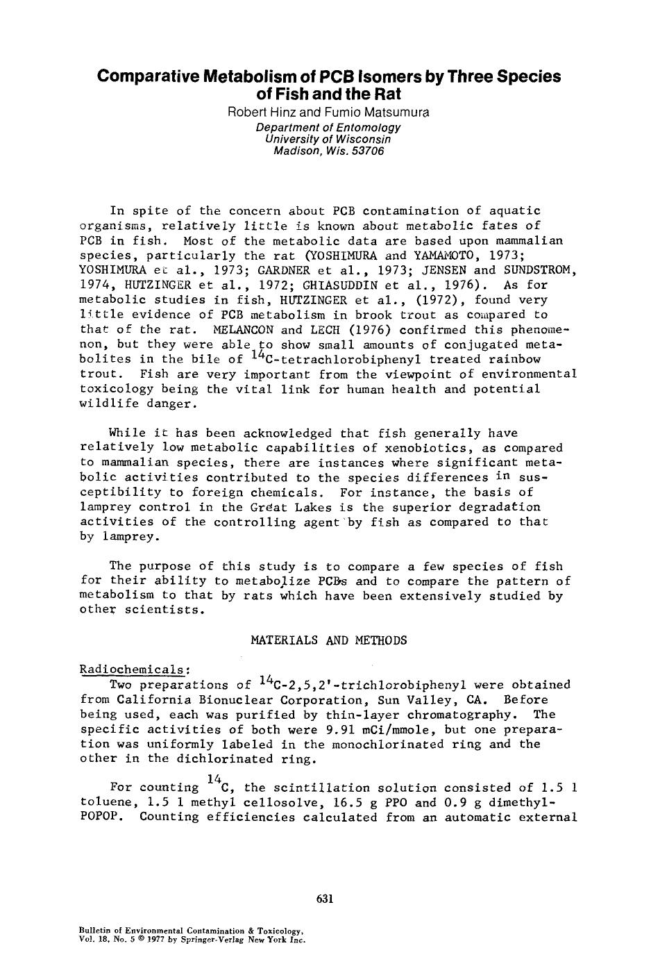 Comparative metabolism of PCB isomers by three species of fish and the rat by Unknown