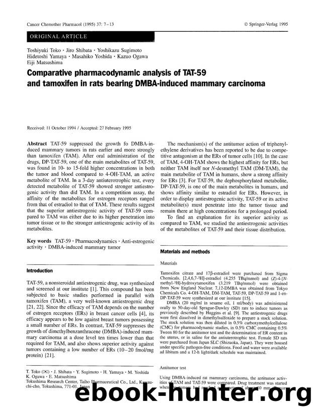 Comparative pharmacodynamic analysis of TAT-59 and tamoxifen in rats bearing DMBA-induced mammary carcinoma by Unknown
