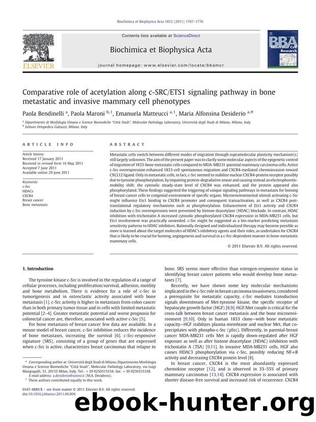 Comparative role of acetylation along c-SRCETS1 signaling pathway in bone metastatic and invasive mammary cell phenotypes by Paola Bendinelli & Paola Maroni & Emanuela Matteucci & Maria Alfonsina Desiderio