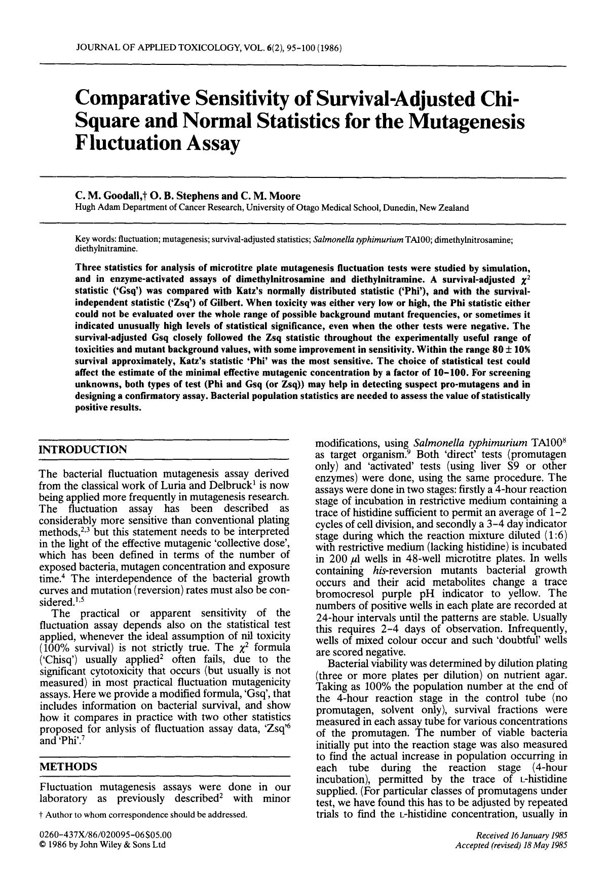 Comparative sensitivity of survival-adjusted chi-square and normal statistics for the mutagenesis fluctuation assay by Unknown