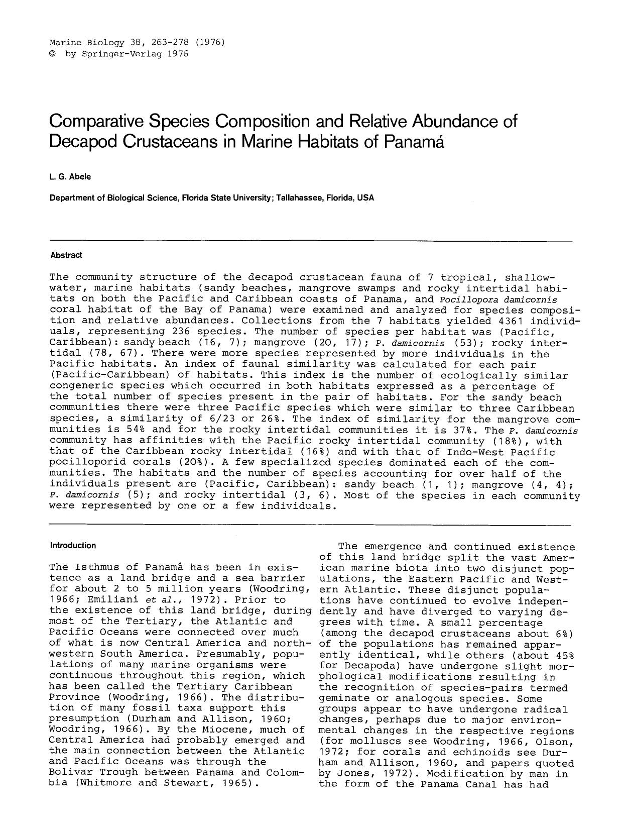 Comparative species composition and relative abundance of decapod crustaceans in marine habitats of Panamá by Unknown