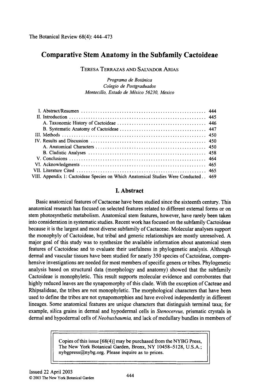 Comparative stem anatomy in the subfamily Cactoideae by Unknown