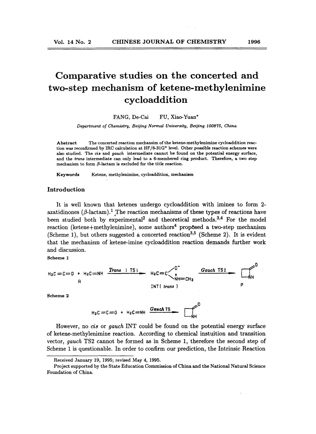 Comparative studies on the concerted and twostep mechanism of ketenemethylenimine cycloaddition by Unknown