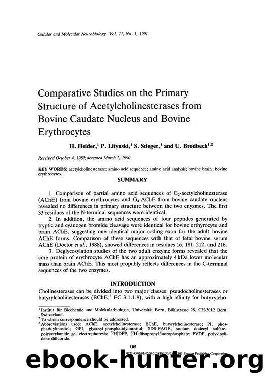 Comparative studies on the primary structure of acetylcholinesterases from bovine caudate nucleus and bovine erythrocytes by Unknown