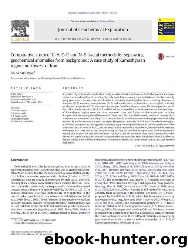Comparative study of CâA, CâP, and NâS fractal methods for separating geochemical anomalies from background: A case study of Kamoshgaran region, northwest of Iran by Ali Akbar Daya