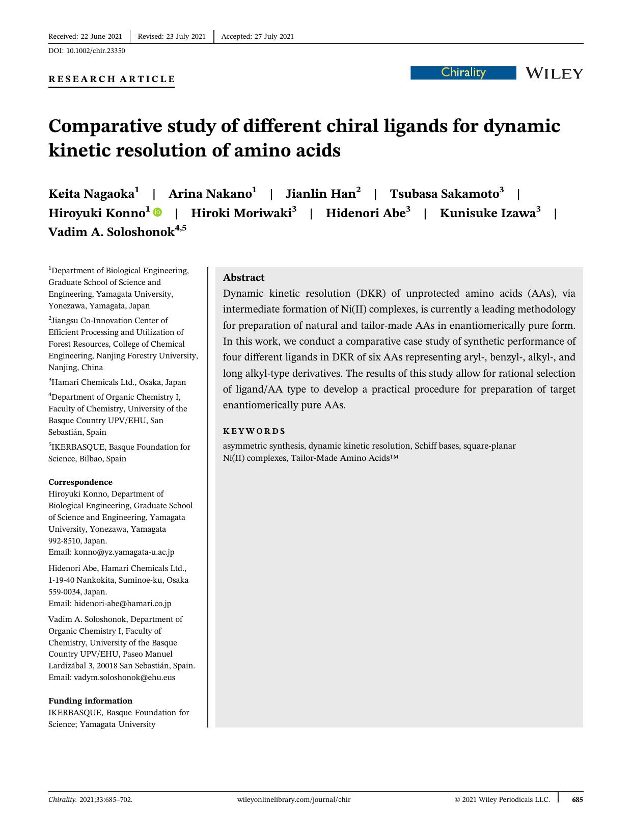 Comparative study of different chiral ligands for dynamic kinetic resolution of amino acids by unknow