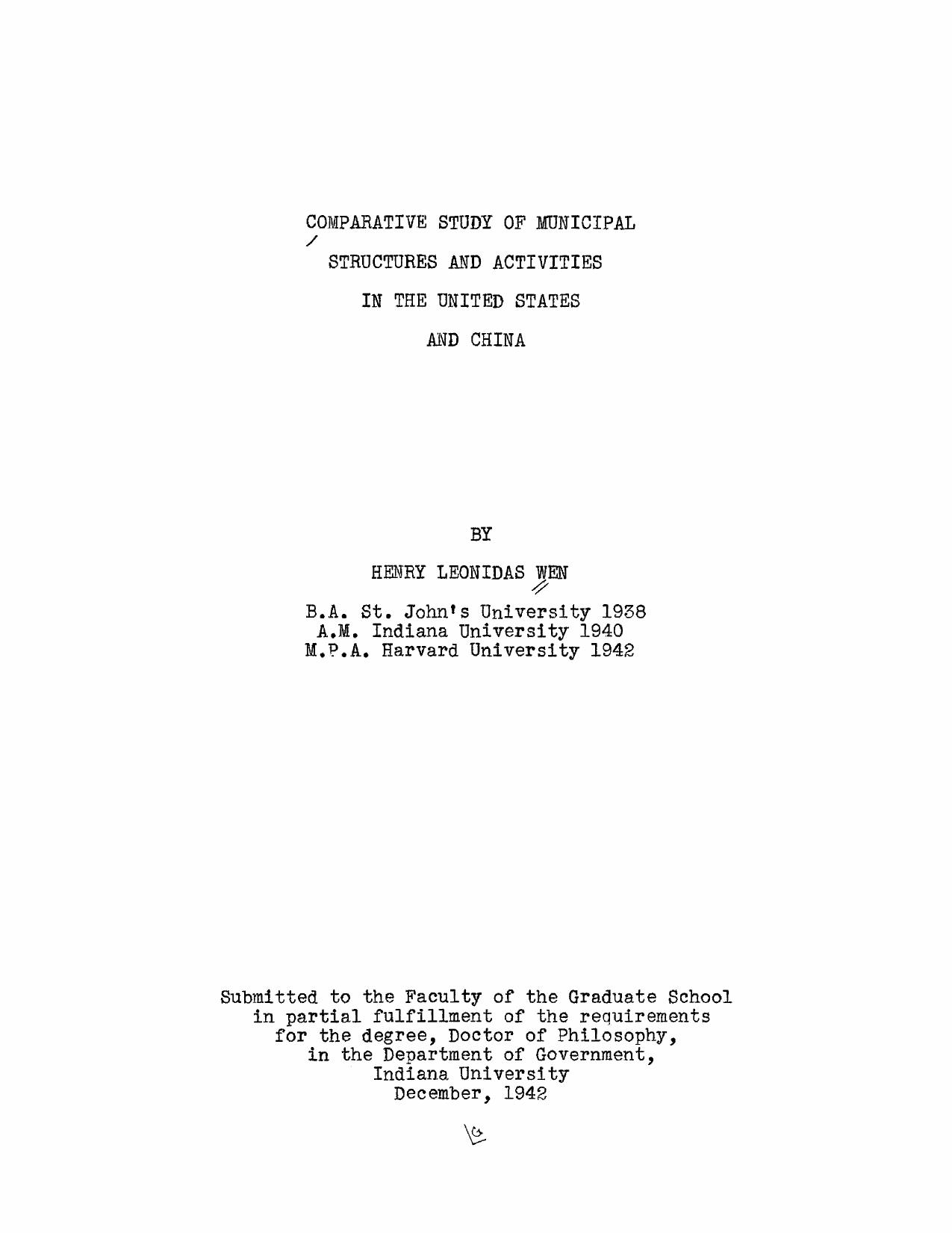 Comparative study of municipal structures and activities in the United States and China by Wen Henry Leonidas
