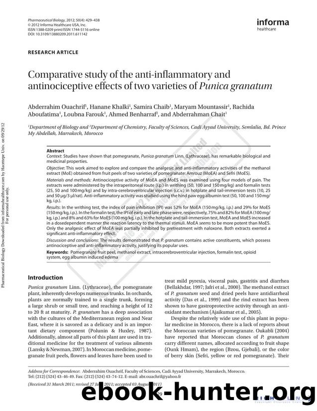 Comparative study of the anti-inflammatory and antinociceptive effects of two varieties of Punica granatum by unknow