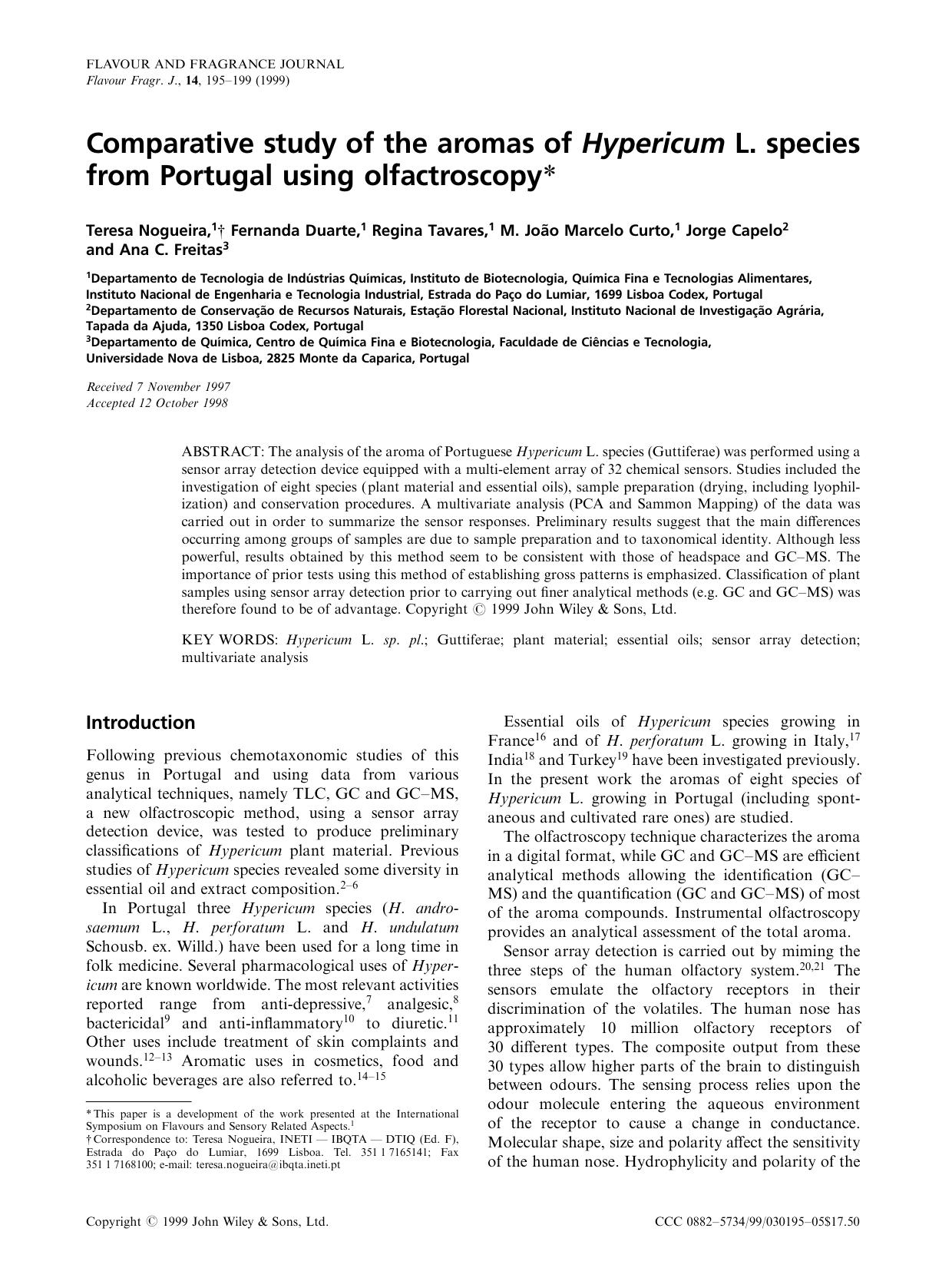Comparative study of the aromas of Hypericum L. species from Portugal using olfactroscopy by Unknown