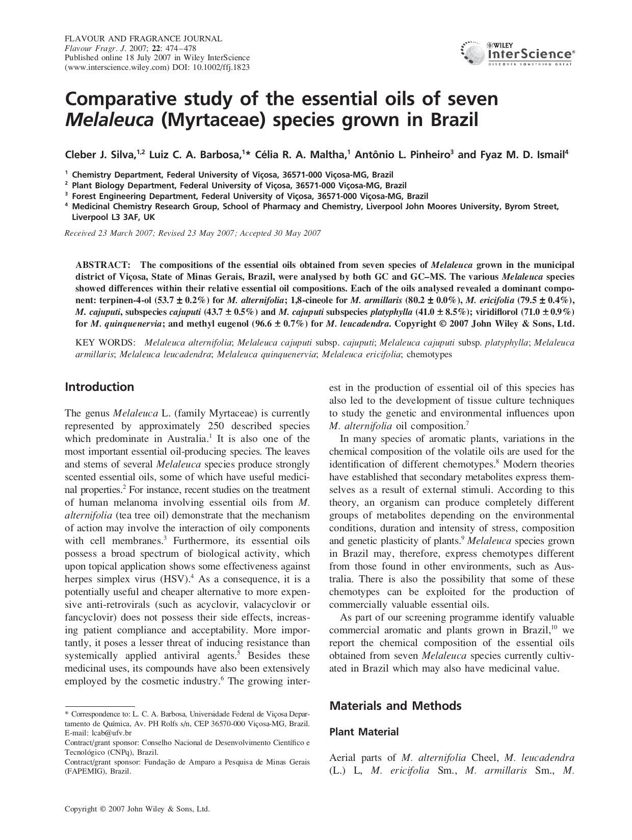 Comparative study of the essential oils of seven Melaleuca (Myrtaceae) species grown in Brazil by FuHT