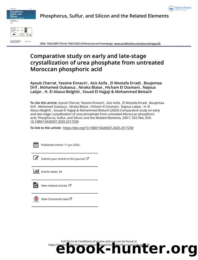 Comparative study on early and late-stage crystallization of urea phosphate from untreated Moroccan phosphoric acid by unknow