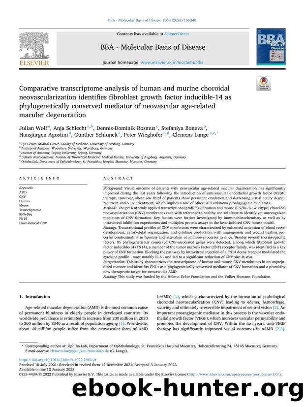 Comparative transcriptome analysis of human and murine choroidal neovascularization identifies fibroblast growth factor inducible-14 as phylogenetically conserved mediator of neova by unknow