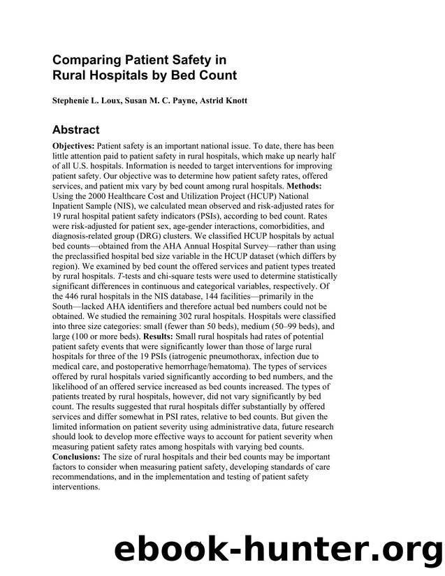 Comparing Patient Safety in Rural Hospitals by Bed Count by Unknown