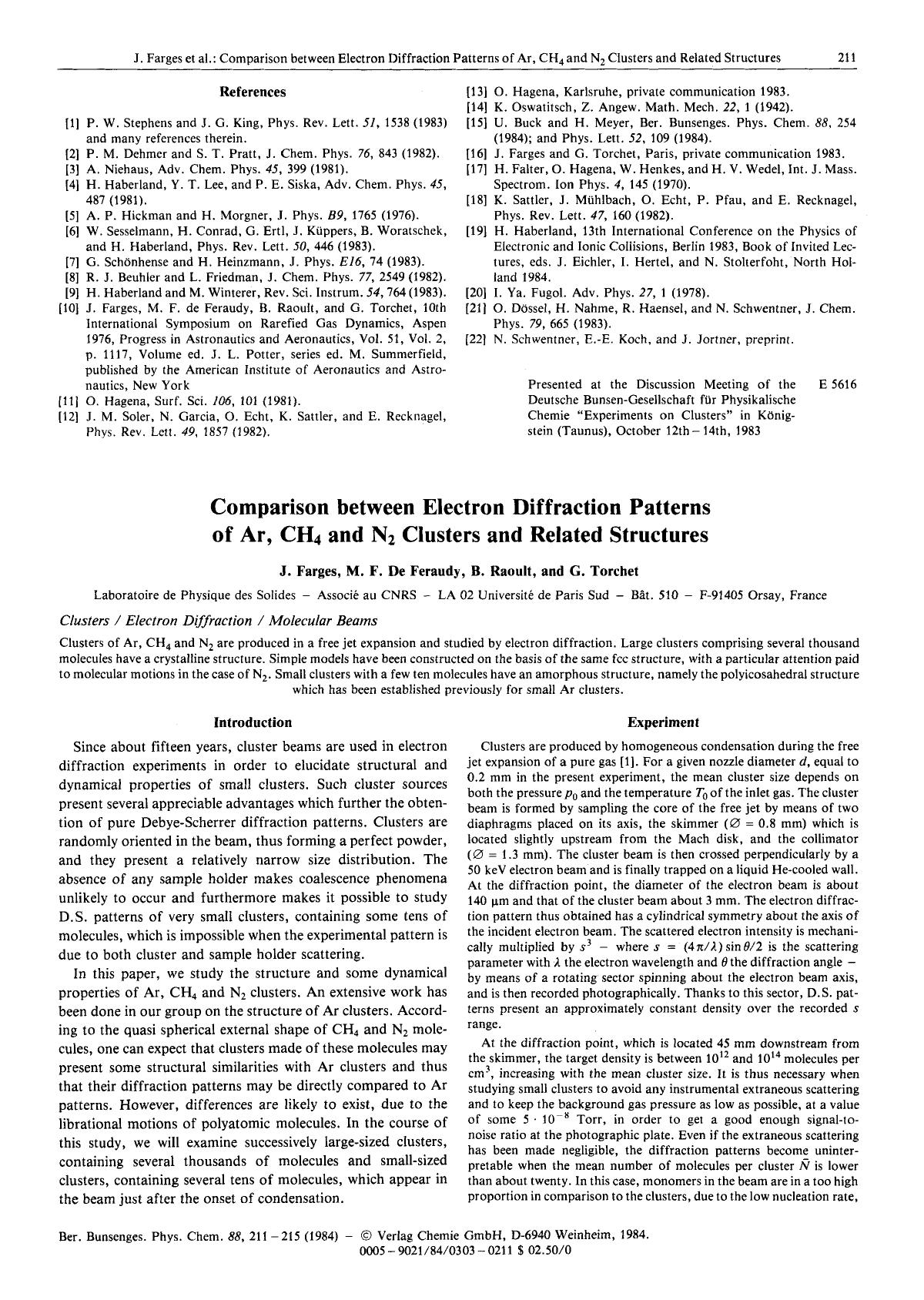 Comparison between Electron Diffraction Patterns of Ar, CH4 and N2 Clusters and Related Structures by Unknown