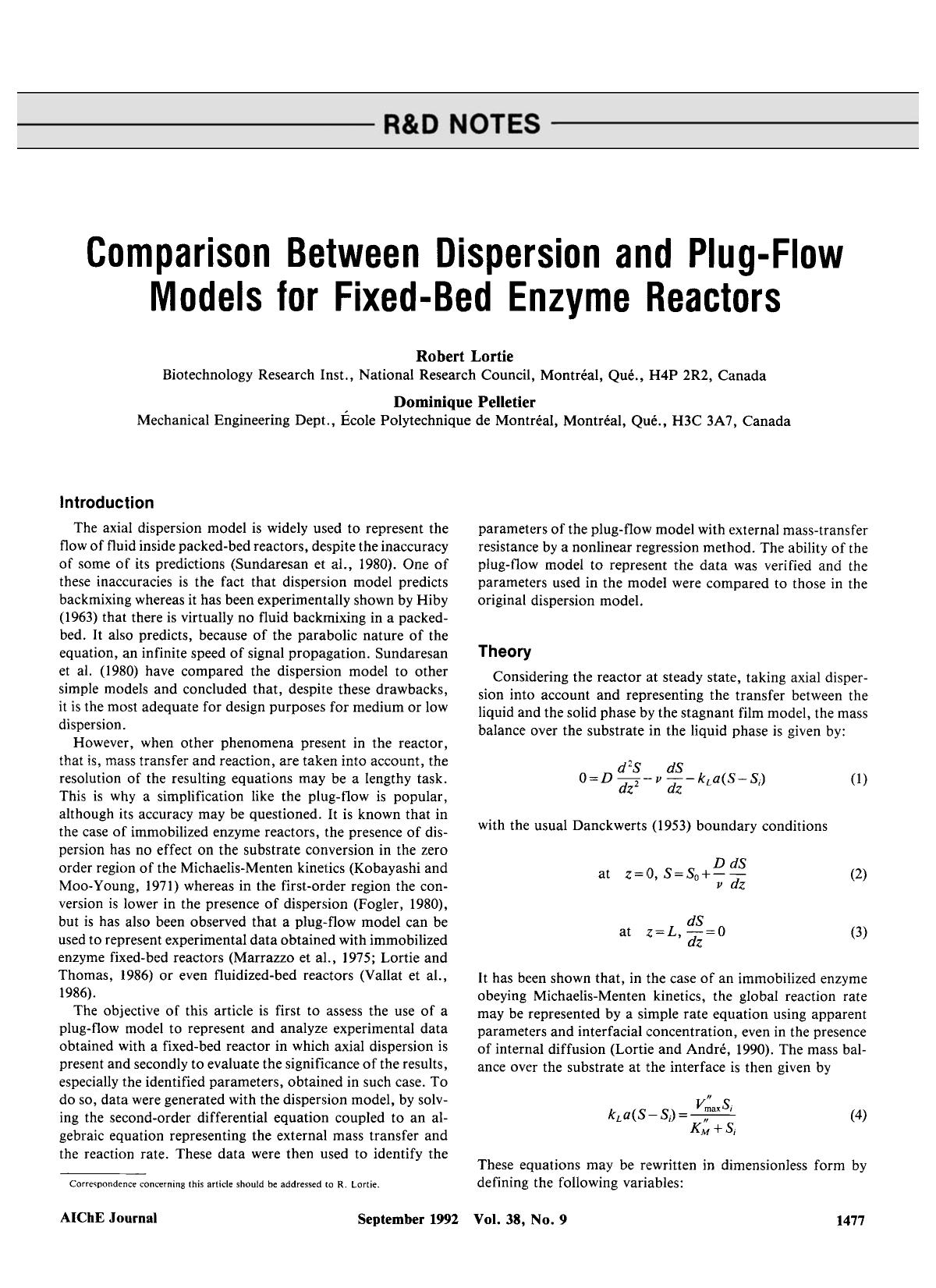 Comparison between dispersion and plug-flow models for fixed-bed enzyme reactors by Unknown